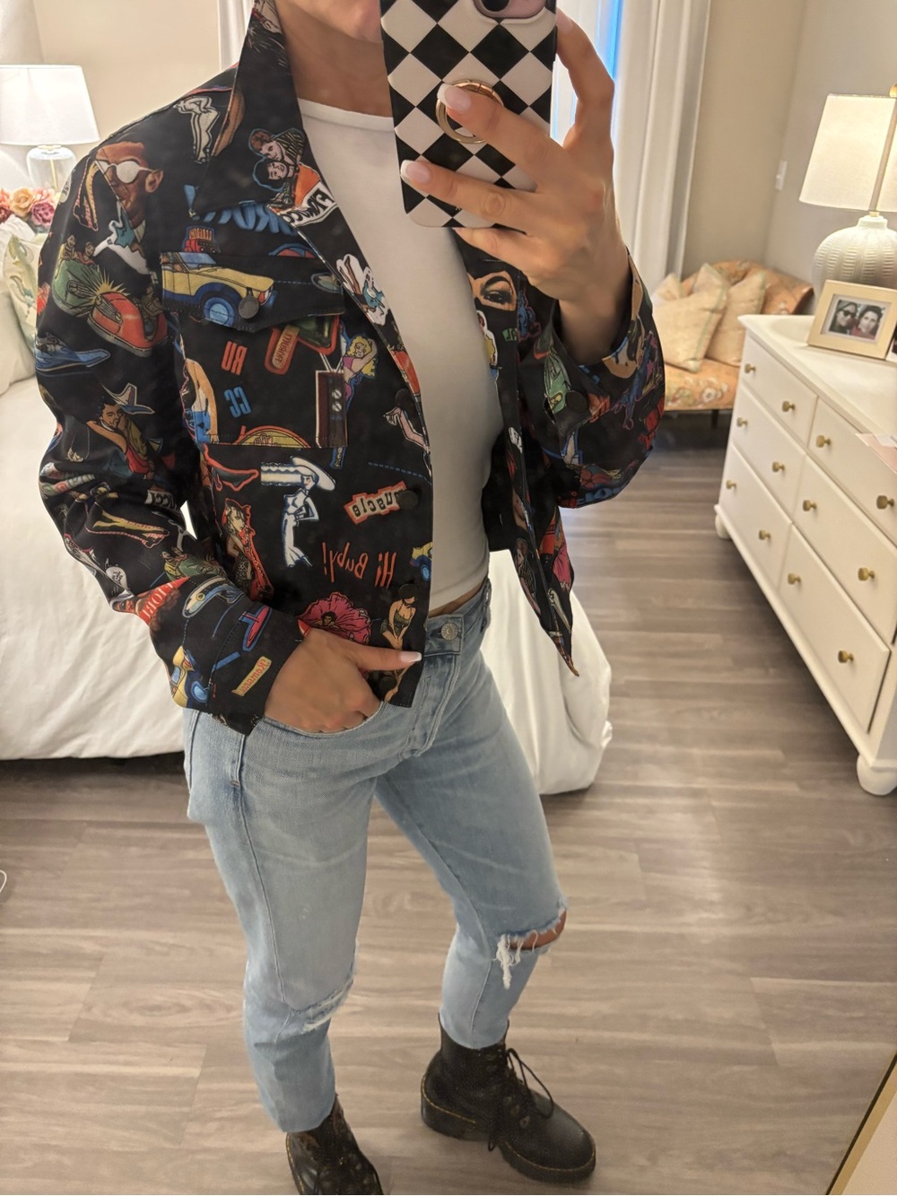 🎨 Fiorucci Vintage Graphic Print Cropped Jacket 🎨